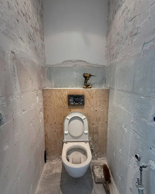 Toilet voor de renovatie tijdens de sloopfase